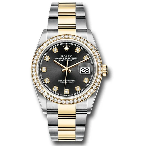 Rolex Datejust 36mm - Steel and Gold Yellow Gold - Diamond Bezel - Oyster