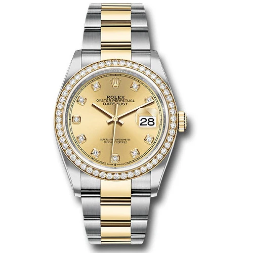 Rolex Datejust 36mm - Steel and Gold Yellow Gold - Diamond Bezel - Oyster