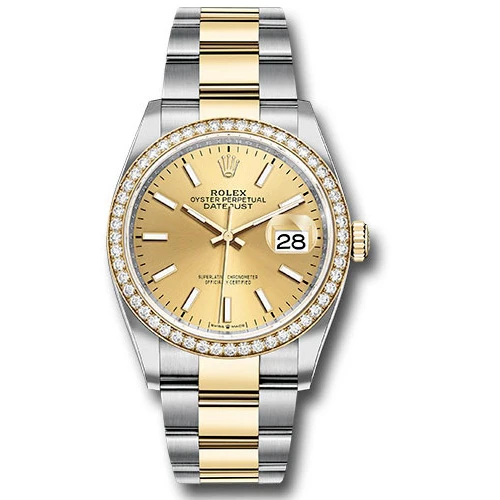 Rolex Datejust 36mm - Steel and Gold Yellow Gold - Diamond Bezel - Oyster