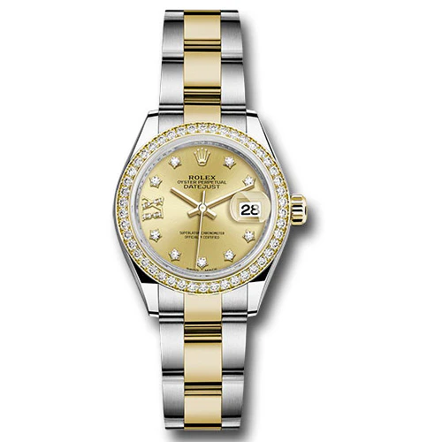 Rolex Datejust Lady 28 Steel and Yellow Gold - Diamond Bezel - Oyster