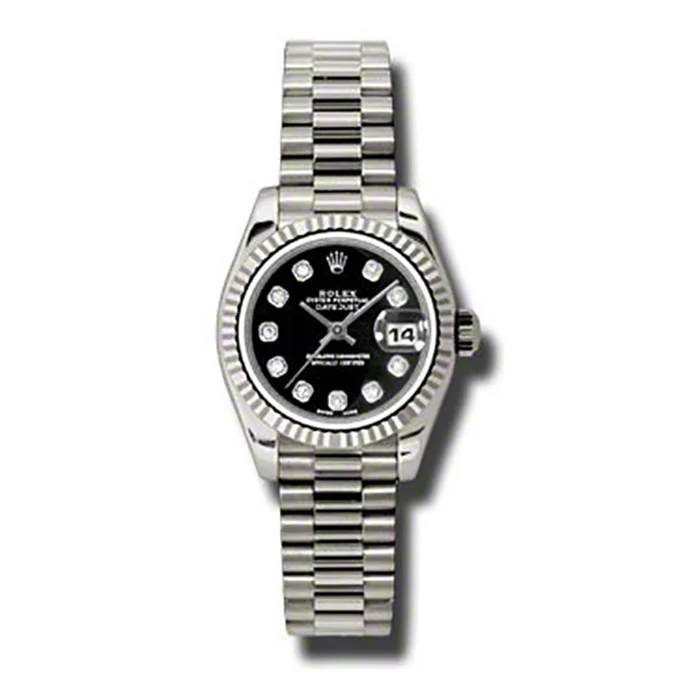 Rolex Datejust Lady - Gold President White Gold - Fluted Bezel - President