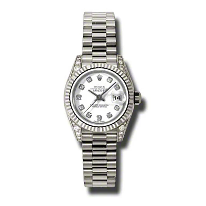 Rolex Datejust Lady - Gold President White Gold - Fluted Bezel - President