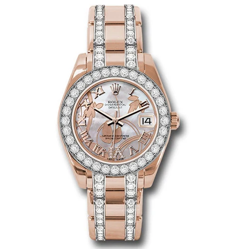 Rolex Datejust Pearlmaster 34 Everose Gold - 32 Diamond Bezel - Diamond Bracelet