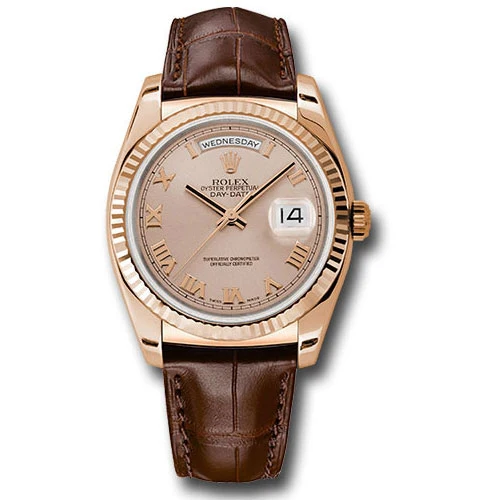 Rolex Day-Date President Pink Gold - Fluted Bezel - Leather
