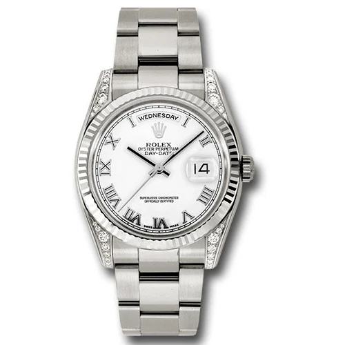 Rolex Day-Date President White Gold - Fluted Bezel - Diamond Lugs - Oyster