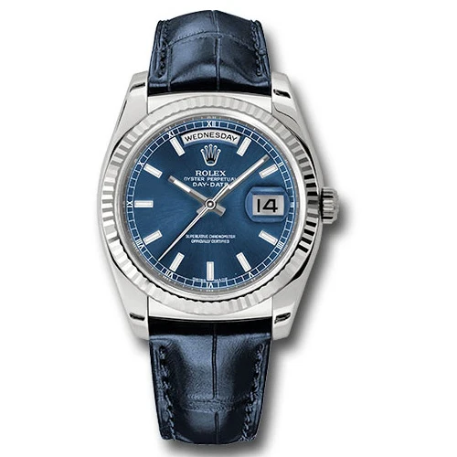 Rolex Day-Date President White Gold - Fluted Bezel - Leather
