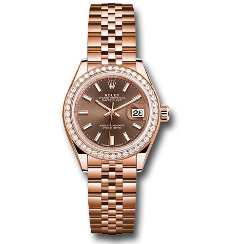 Rolex Lady Datejust 28 - Pink Gold - Diamond Bezel - Jubilee