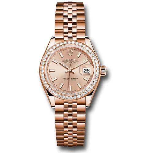 Rolex Lady Datejust 28 - Pink Gold - Diamond Bezel - Jubilee