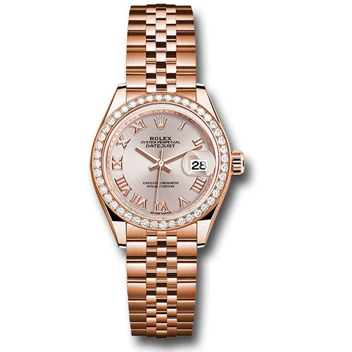 Rolex Lady Datejust 28 - Pink Gold - Diamond Bezel - Jubilee