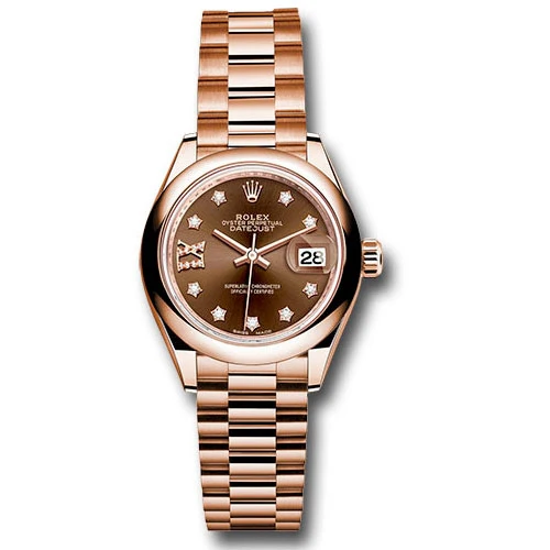 Rolex Lady Datejust 28 - Pink Gold - Domed Bezel - President