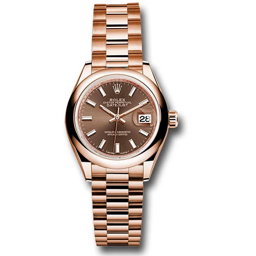 Rolex Lady Datejust 28 - Pink Gold - Domed Bezel - President