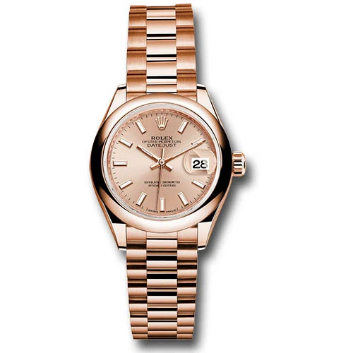 Rolex Lady Datejust 28 - Pink Gold - Domed Bezel - President