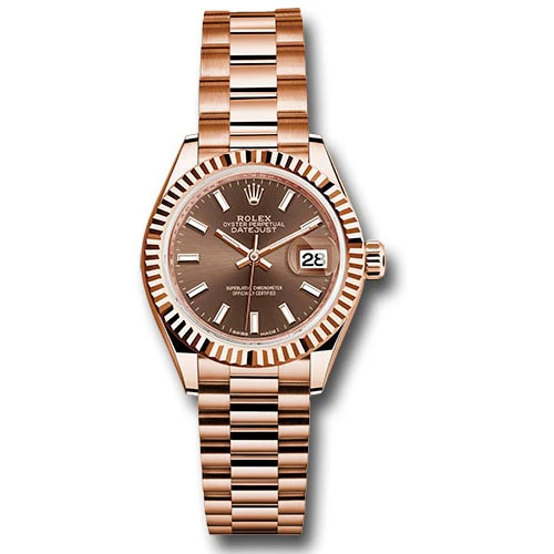 Rolex Lady Datejust 28 - Pink Gold - Domed Bezel - President