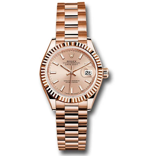Rolex Lady Datejust 28 - Pink Gold - Domed Bezel - President