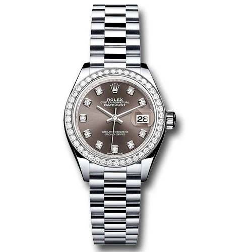 Rolex Lady Datejust 28 - Platinum - Diamond Bezel - President