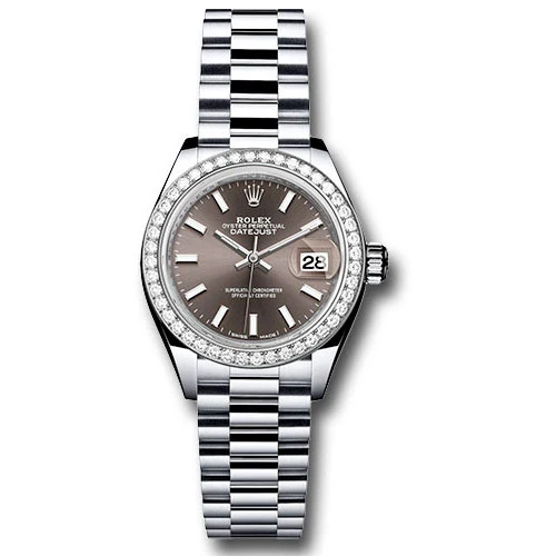 Rolex Lady Datejust 28 - Platinum - Diamond Bezel - President