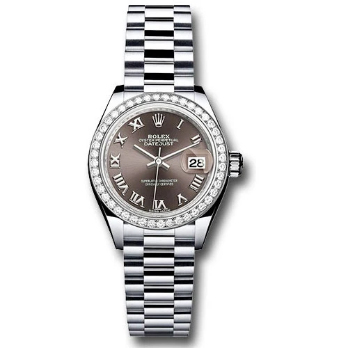Rolex Lady Datejust 28 - Platinum - Diamond Bezel - President