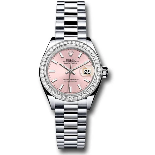 Rolex Lady Datejust 28 - Platinum - Diamond Bezel - President
