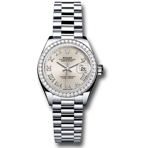 Rolex Lady Datejust 28 - Platinum - Diamond Bezel - President