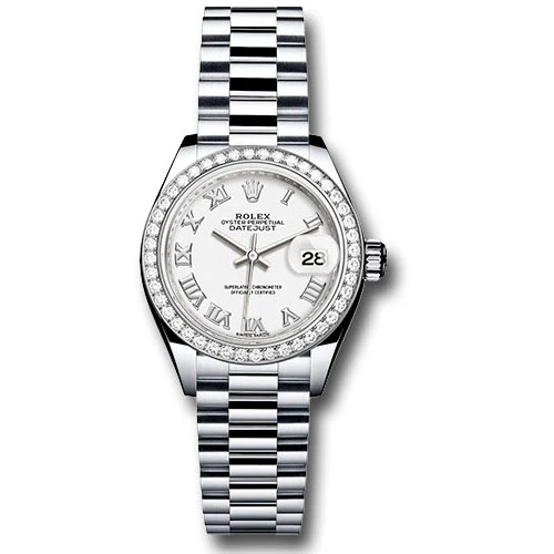 Rolex Lady Datejust 28 - Platinum - Diamond Bezel - President