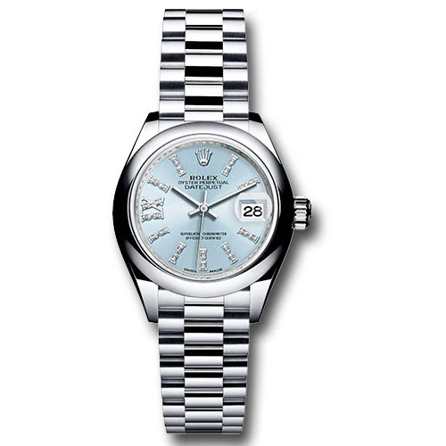 Rolex Lady Datejust 28 - Platinum - Domed Bezel - President