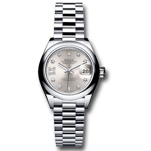 Rolex Lady Datejust 28 - Platinum - Domed Bezel - President