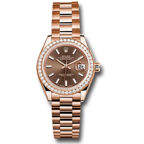 Rolex Lady Datejust 28 - Pink Gold - Diamond Bezel - President