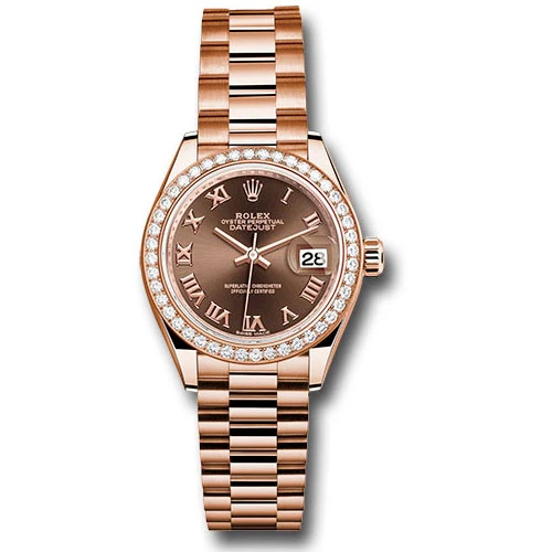 Rolex Lady Datejust 28 - Pink Gold - Diamond Bezel - President