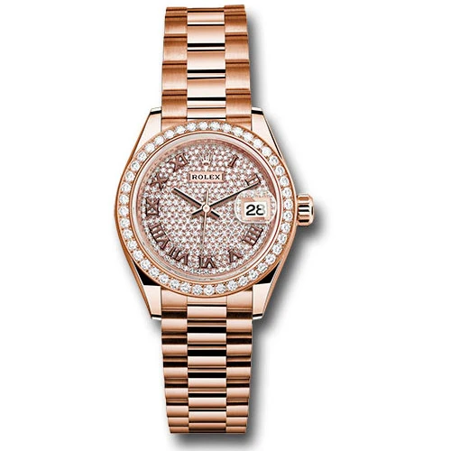 Rolex Lady Datejust 28 - Pink Gold - Diamond Bezel - President