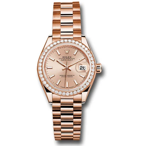Rolex Lady Datejust 28 - Pink Gold - Diamond Bezel - President