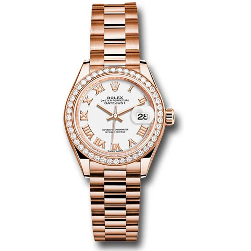 Rolex Lady Datejust 28 - Pink Gold - Diamond Bezel - President