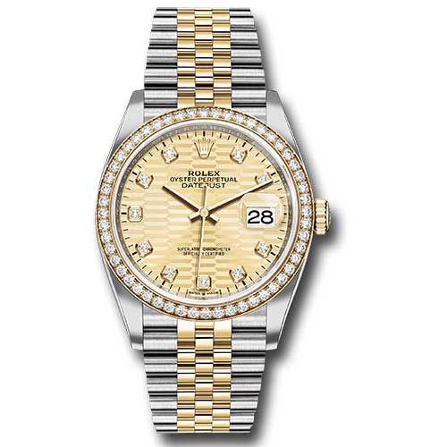 Rolex Datejust 36mm - Steel and Gold Yellow Gold - Diamond Bezel - Jubilee