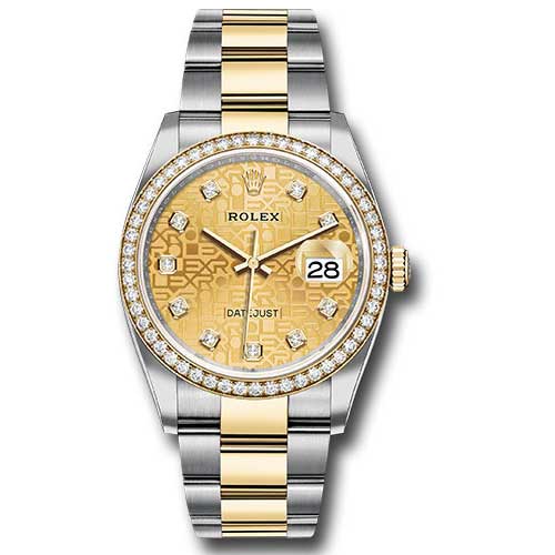 Rolex Datejust 36mm - Steel and Gold Yellow Gold - Diamond Bezel - Oyster