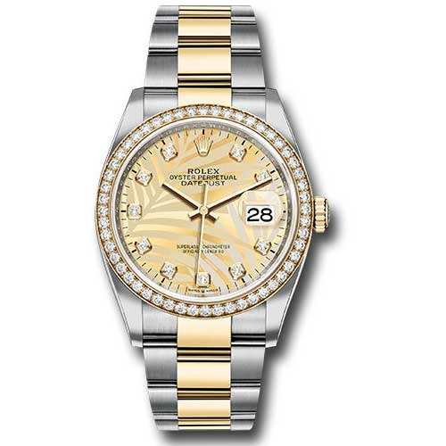 Rolex Datejust 36mm - Steel and Gold Yellow Gold - Diamond Bezel - Oyster