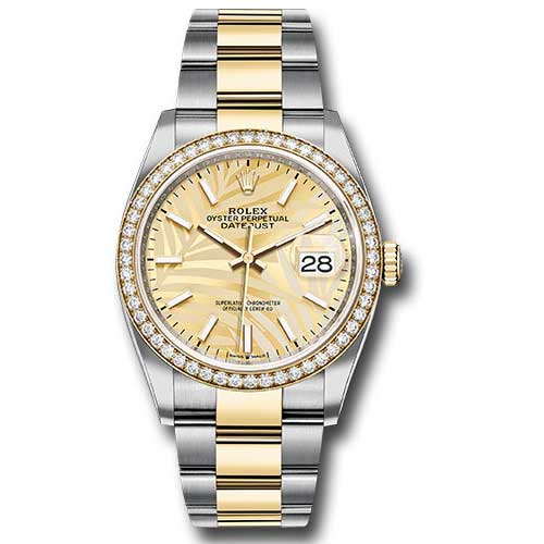 Rolex Datejust 36mm - Steel and Gold Yellow Gold - Diamond Bezel - Oyster