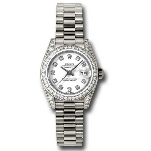 Rolex Datejust Lady - Gold President White Gold - Dia Bezel - President