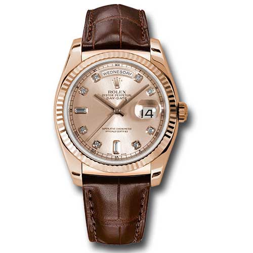 Rolex Day-Date President Pink Gold - Fluted Bezel - Leather