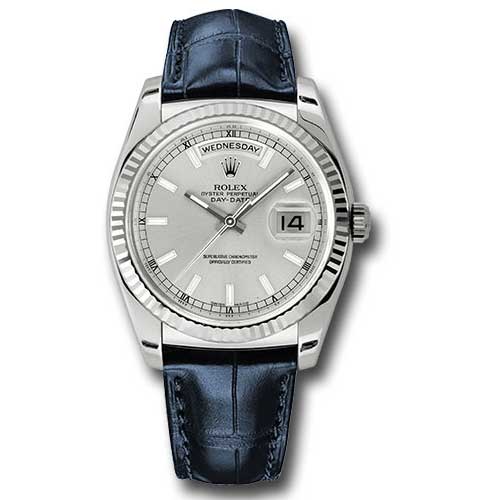 Rolex Day-Date President White Gold - Fluted Bezel - Leather