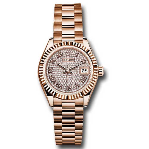 Rolex Lady Datejust 28 - Pink Gold - Domed Bezel - President