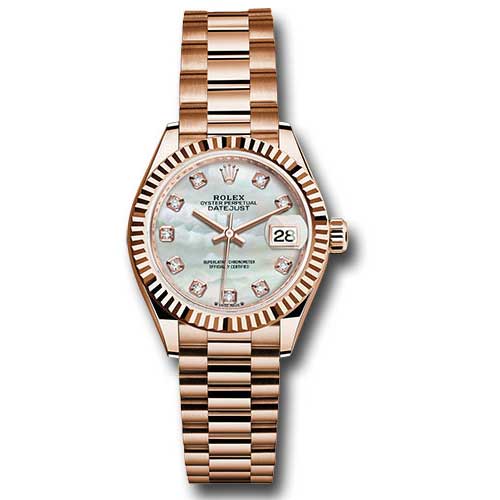 Rolex Lady Datejust 28 - Pink Gold - Domed Bezel - President