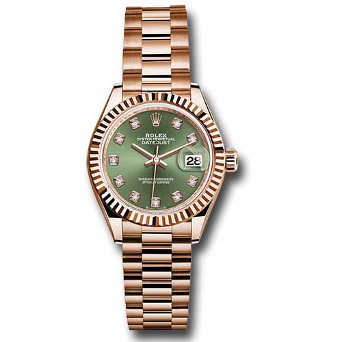 Rolex Lady Datejust 28 - Pink Gold - Domed Bezel - President