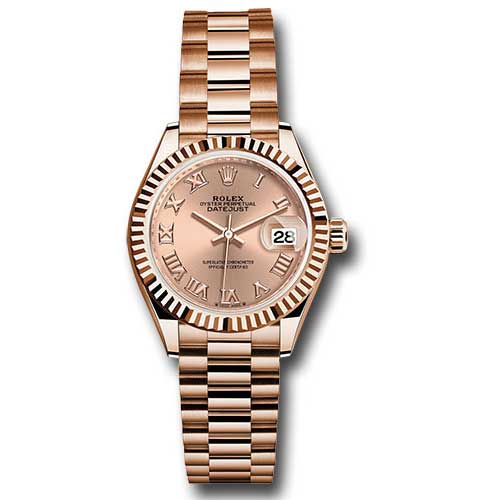 Rolex Lady Datejust 28 - Pink Gold - Domed Bezel - President